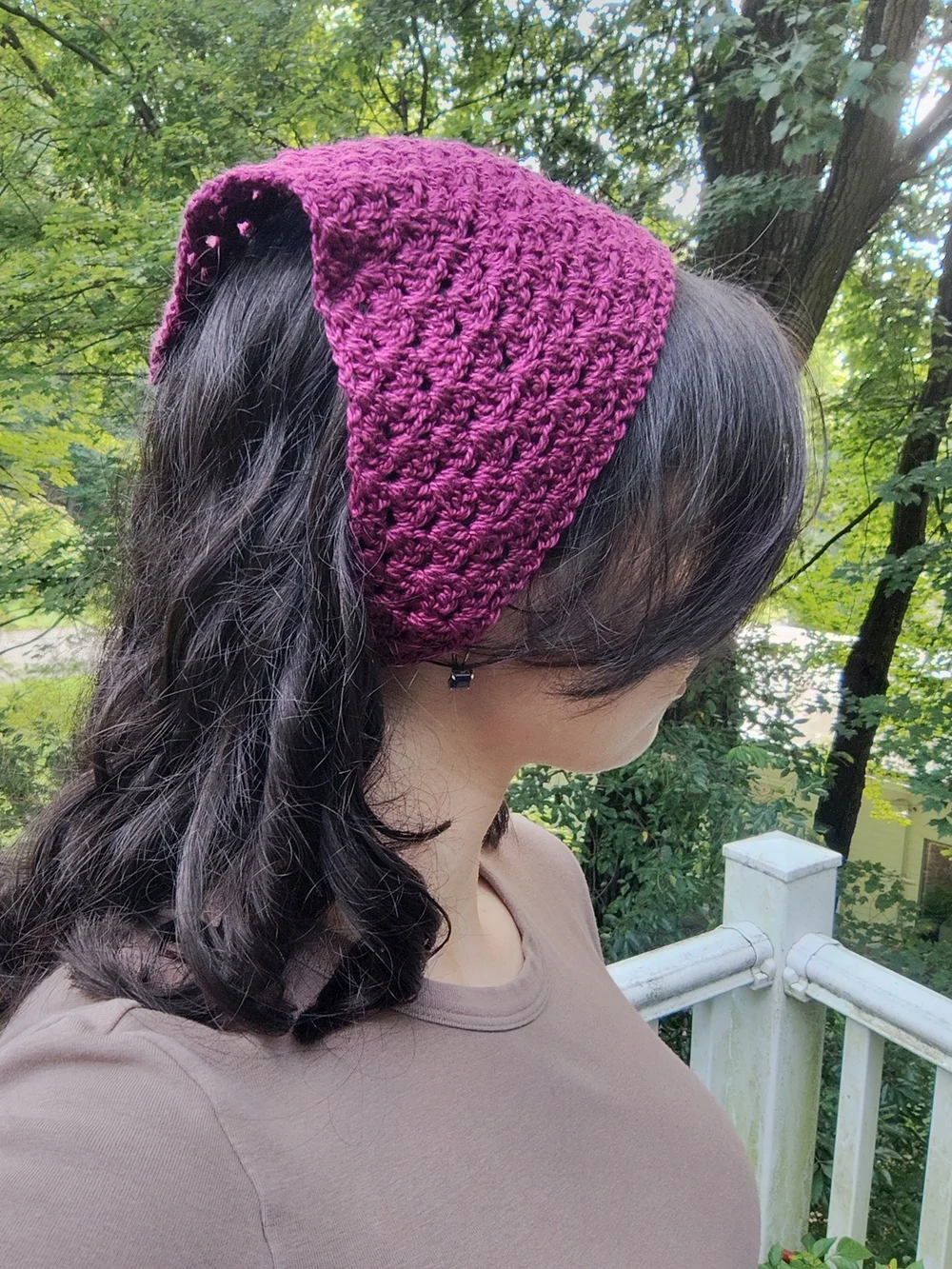 Handmade Crochet Triangle Scarf Bandana - Purple
